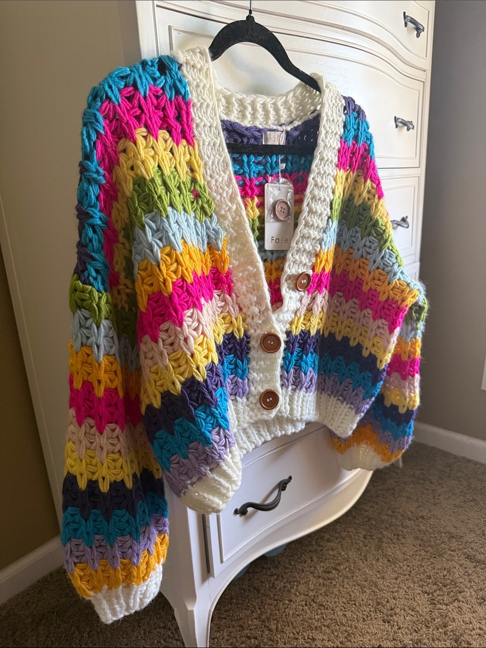 Multicolor Chunky Crochet Cardigan Sweater 🌈